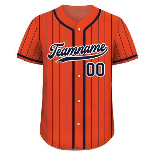 Personalized Custom Baseball Jersey for Men Women and Youth Teamname Name Number Pinstripe Button Down Jersey in Orange Navy Printed Customization Buy Now!