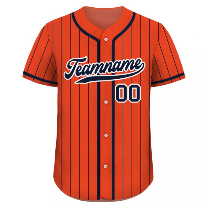 Personalized Custom Baseball Jersey For Men Women And Youth Teamname Name Number Pinstripe Button Down Jersey In Orange Navy Printed Customization Buy Now! 2