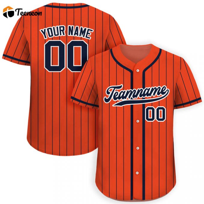 Personalized Custom Baseball Jersey For Men Women And Youth Teamname Name Number Pinstripe Button Down Jersey In Orange Navy Printed Customization Buy Now! 1