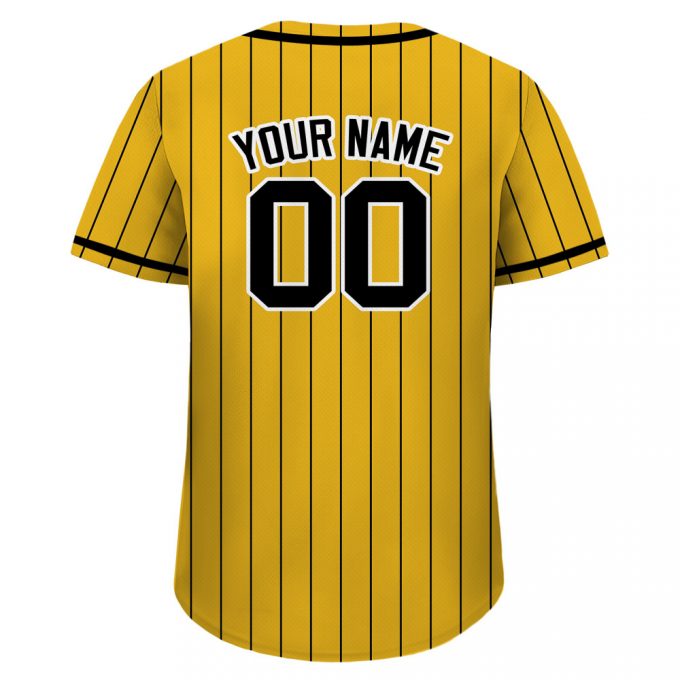 Personalized Custom Baseball Jersey With Teamname Name Number Men Women Youth Pinstripe Yellow Black Button Down Jersey 2