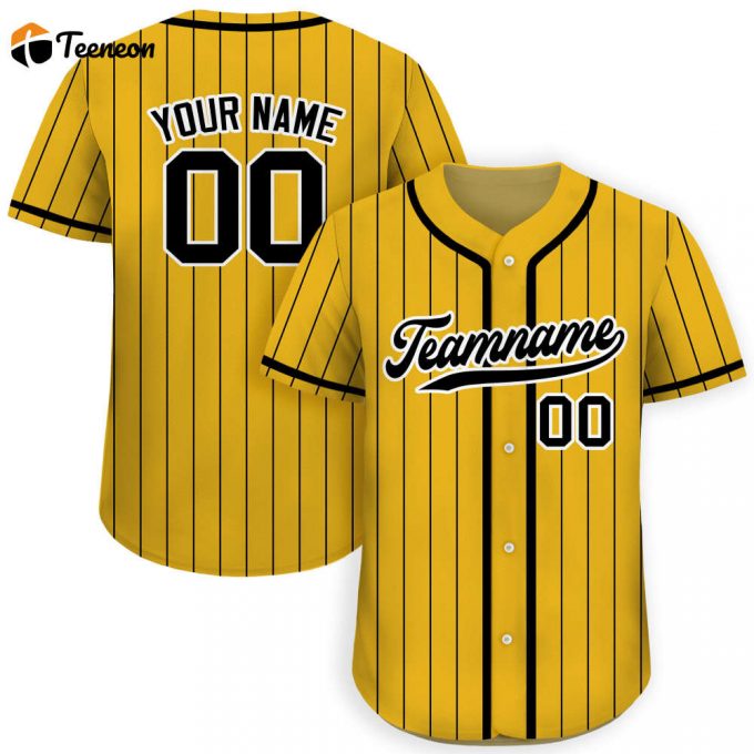 Personalized Custom Baseball Jersey With Teamname Name Number Men Women Youth Pinstripe Yellow Black Button Down Jersey 1