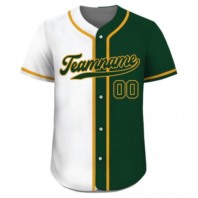 Personalized Baseball Jersey For Men Women Youth Custom Teamname Name Number Split Button Down Printed White Forest Green 2