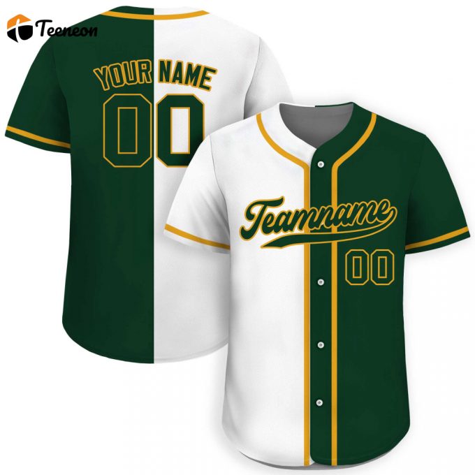 Personalized Baseball Jersey For Men Women Youth Custom Teamname Name Number Split Button Down Printed White Forest Green 1