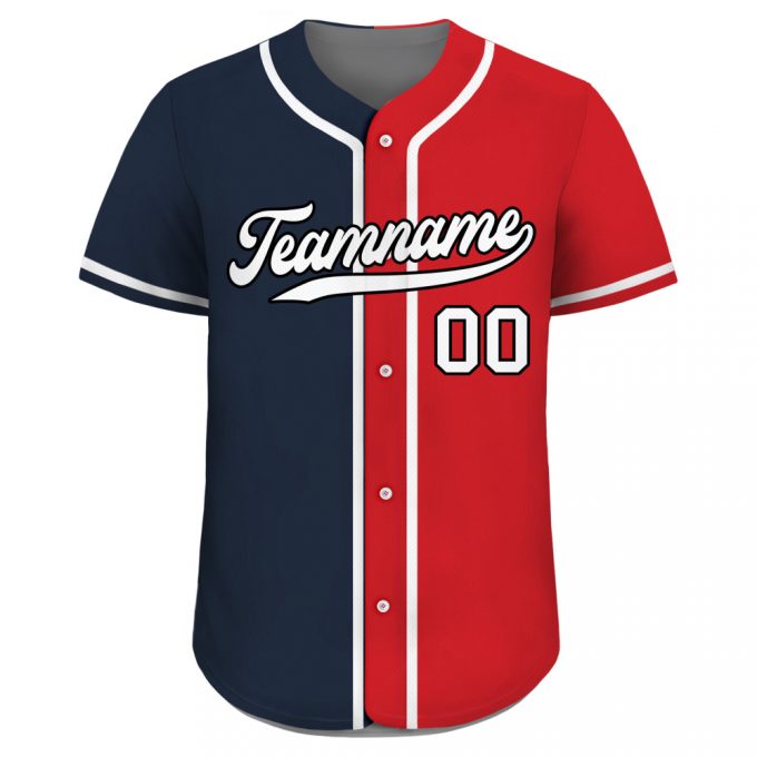 Personalized Custom Baseball Jersey For Men Women &Amp; Youth Teamname Name Number Split Button Down Jersey Shirt Navy &Amp; Red 2