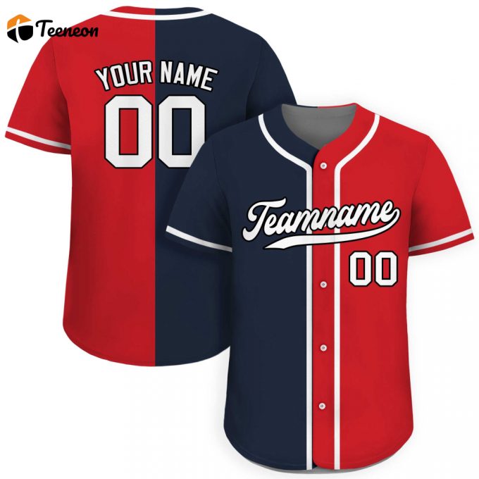 Personalized Custom Baseball Jersey For Men Women &Amp;Amp; Youth Teamname Name Number Split Button Down Jersey Shirt Navy &Amp;Amp; Red 1