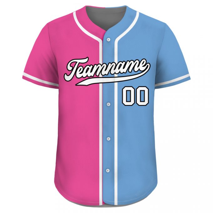 Personalized Custom Baseball Jerseys: Teamname Name Number - Men Women Youth Printed Split Button Down Jersey Shirt In Pink And Blue 2