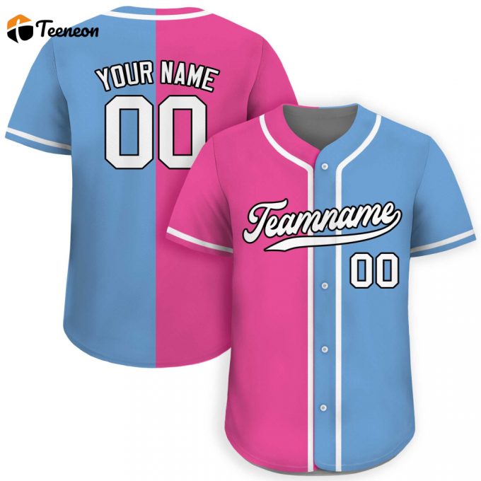 Personalized Custom Baseball Jerseys: Teamname Name Number - Men Women Youth Printed Split Button Down Jersey Shirt In Pink And Blue 1