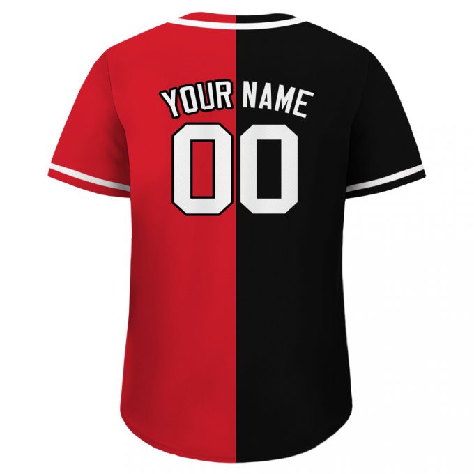 Custom Baseball Jerseys: Personalized Split Button Down Red Black Printed Design For Men Women Youth - Teamname Name Number Jersey Shirt 2