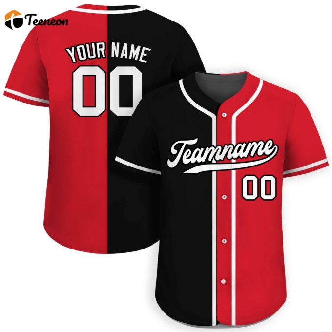 Custom Baseball Jerseys: Personalized Split Button Down Red Black Printed Design For Men Women Youth - Teamname Name Number Jersey Shirt 1