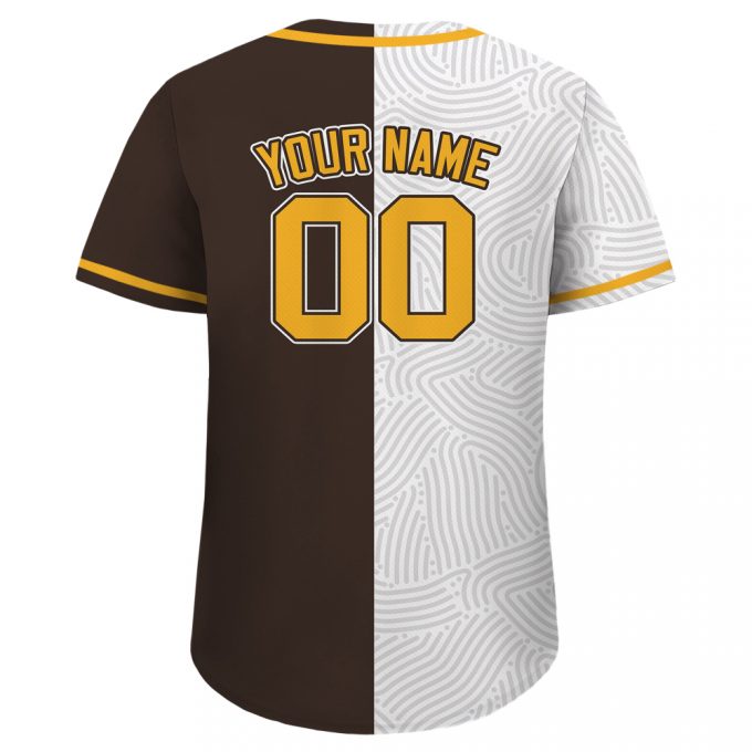 Personalized Custom Baseball Jersey With Teamname Number - Men Women Youth Split Button Down Printed Jersey Shirt In White And Brown 2