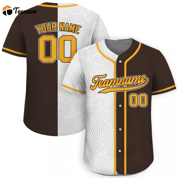 Personalized Custom Baseball Jersey With Teamname Number - Men Women Youth Split Button Down Printed Jersey Shirt In White And Brown 1