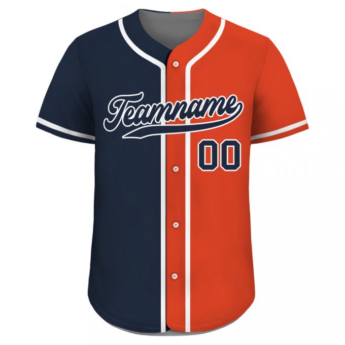 Personalized Custom Baseball Jersey With Team Name Number Men Women Youth Navy &Amp; Orange Split Button Down Jersey Shirt Printed &Amp; Customizable Order Now! 2