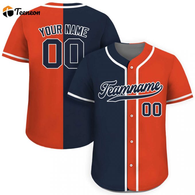 Personalized Custom Baseball Jersey With Team Name Number Men Women Youth Navy &Amp;Amp; Orange Split Button Down Jersey Shirt Printed &Amp;Amp; Customizable Order Now! 1