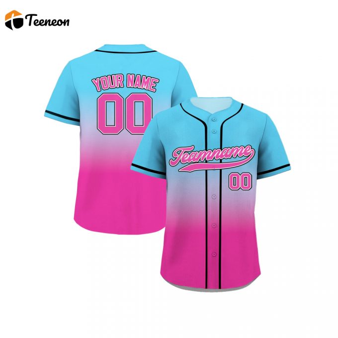 Personalized Baseball Jerseys: Custom Teamname Name Number Pink Blue Gradient Design For Men Women Youth - Perfect Gifts For Baseball Fans! 1