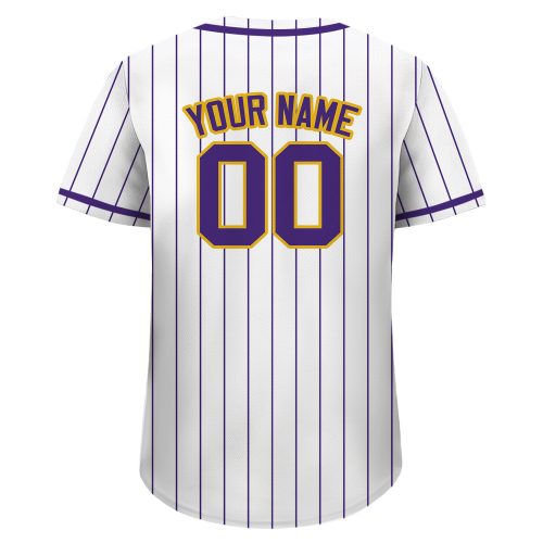 Custom Pinstripe Baseball Jersey: Personalize Your Teamname & Number White Purple Button Down Jersey for All Ages – Men Women Youth & Preschool