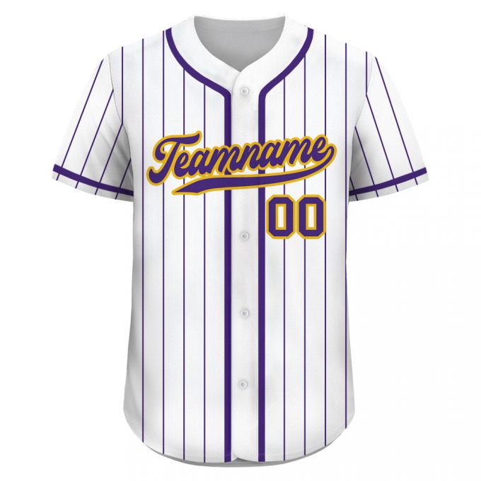 Custom Pinstripe Baseball Jersey: Personalize Your Teamname &Amp; Number White Purple Button Down Jersey For All Ages - Men Women Youth &Amp; Preschool 3