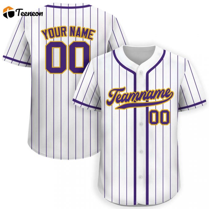 Custom Pinstripe Baseball Jersey: Personalize Your Teamname &Amp;Amp; Number White Purple Button Down Jersey For All Ages - Men Women Youth &Amp;Amp; Preschool 1