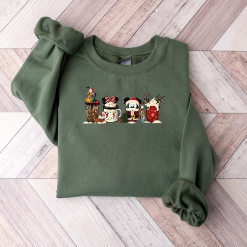 Cute Disney Mickey Minnie Pluto Christmas Coffee T-Shirt: Festive Disney Characters for the Holidays!