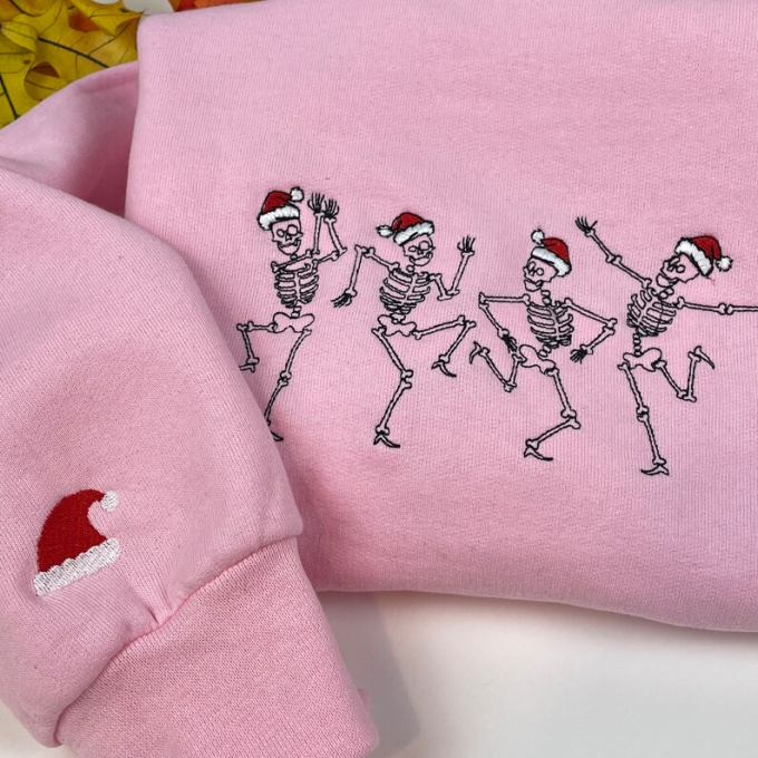 Dancing Skeleton Christmas Embroidered Sweatshirt: Festive And Stylish Holiday Attire 3