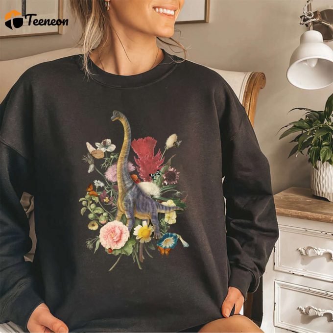 Dinosaur Botanical Bouquet Shirt - Embrace Cottagecore With This Engaging Dinosaur Lover Shirt 1