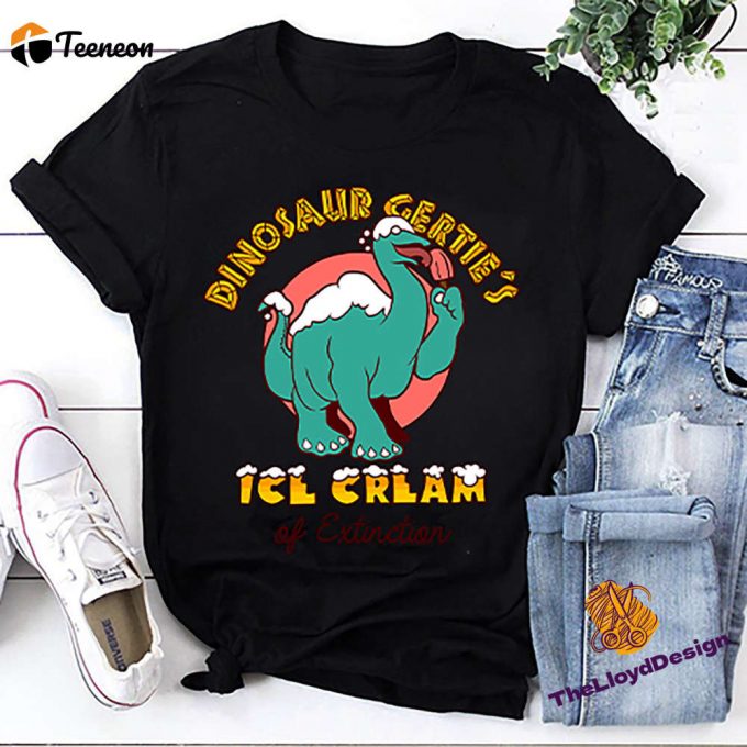 Dinosaur T-Shirt: Gertie’s Ice Cream Of Extinction - Vintage Unisex Tee Perfect Dinosaur Lover Gift 1