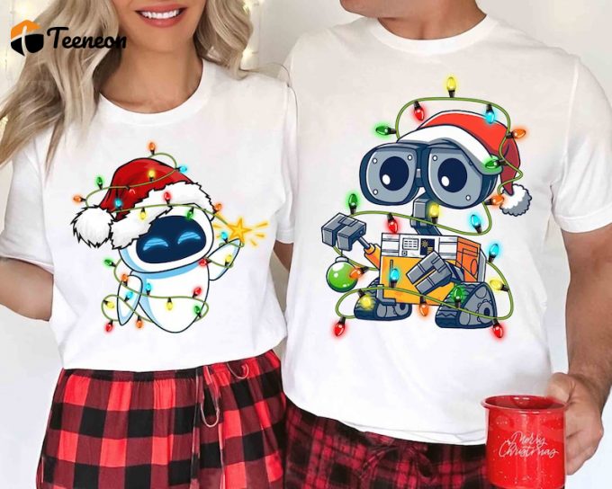 Magical Disney Couple T-Shirt: Wall-E And Eve Christmas Lights Costume - Perfect Matching Gift! 1