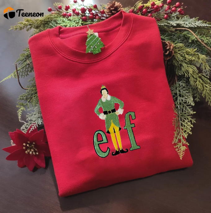 Stylish Elf Embroidered Sweatshirt: Perfect Holiday Apparel For A Festive Look! 1