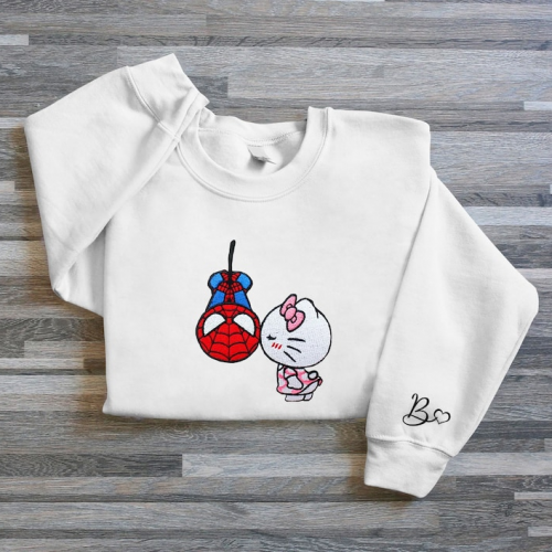 Embroidered Kitty Spiderman Couple Shirt: Unique Gift for Men & Women, Gift for Men Women