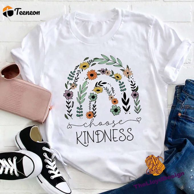 Floral Rainbow Choose Kindness T-Shirt - Vintage Unisex Flower Shirt 1