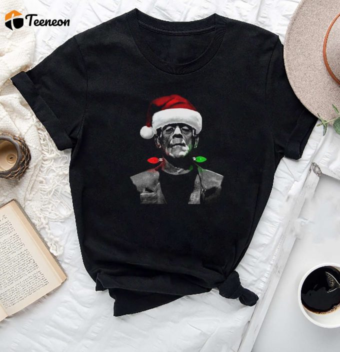 Frankenstein S Monster Santa Hat T-Shirt - Funny Horror Fan Apparel - Christmas Gift For Goth - Universal Monster Tee 1