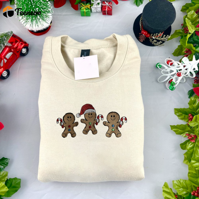 Cozy And Festive Gingerbread Xmas Embroidered Sweatshirt For A Stylish Holiday Look 1