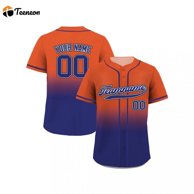 Custom Gradient Baseball Jersey With Teamname Name &Amp;Amp; Number - Navy Orange Print Perfect Gifts For Baseball Fans - Men Women Youth Jerseys 1