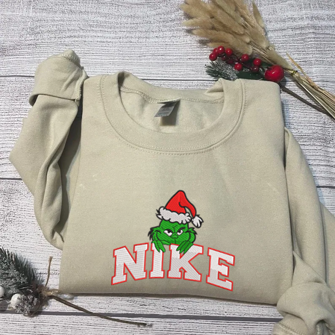 Cozy Grinch Embroidered Sweatshirt: Festive &Amp; Stylish Holiday Apparel For Winter 3