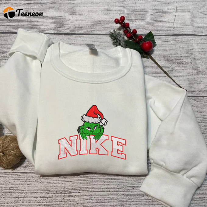 Cozy Grinch Embroidered Sweatshirt: Festive &Amp;Amp; Stylish Holiday Apparel For Winter 1