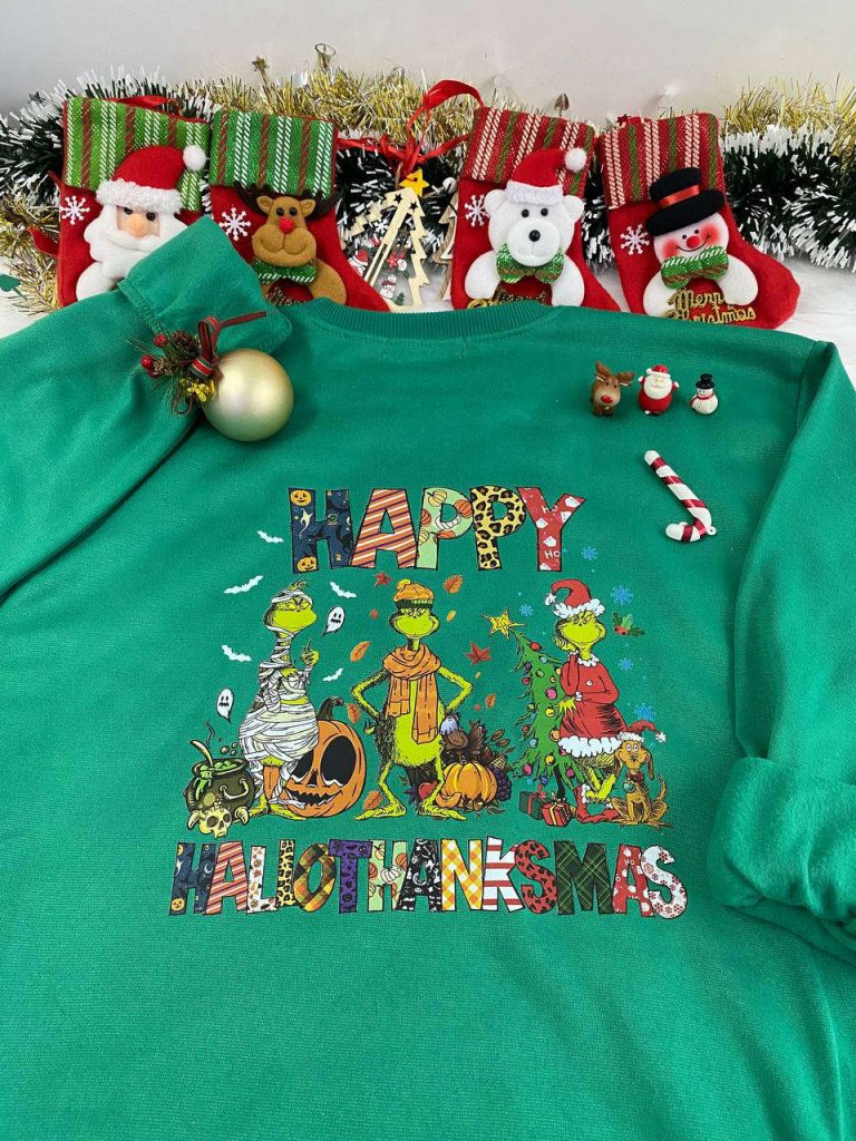 Get Festive With Grinch Happy Hallothanksmas Shirt - Celebrate The Holidays In Style! 5