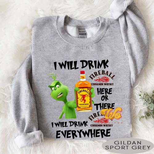 Get Festive with Grinch: FireBall Cinnamon Whisky Printed Shirt – Perfect for Holiday Celebrations!