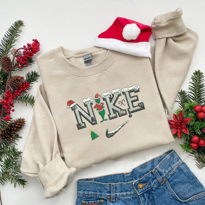 Stay Festive With Our Grinch Snow Christmas Embroidered Sweatshirt - Perfect For Holiday Cheer! 2