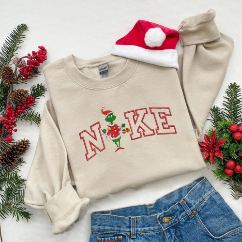 Get Festive with our Grinch Xmas Embroidered Sweatshirt – Perfect for the Holidays!