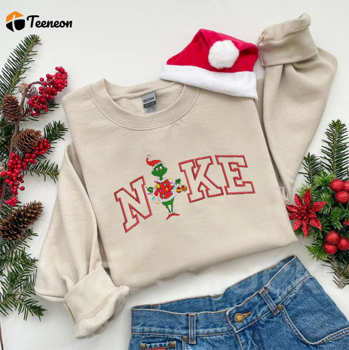 Get Festive With Our Grinch Xmas Embroidered Sweatshirt - Perfect For The Holidays! 1