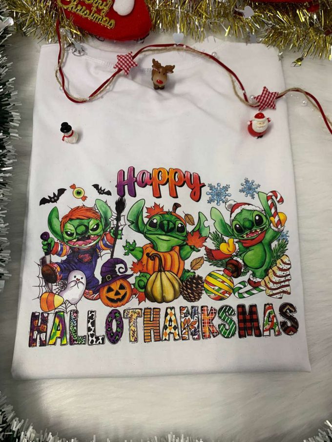 Hallothanksmas Stitch X Grinch Shirt: Festive And Fun Holiday Collaboration! 2