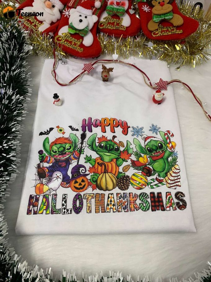 Hallothanksmas Stitch X Grinch Shirt: Festive And Fun Holiday Collaboration! 1