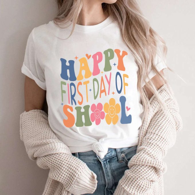 Retro Teacher Shirts: Happy First Day Of School &Amp; Back To School Teacher Gift 2