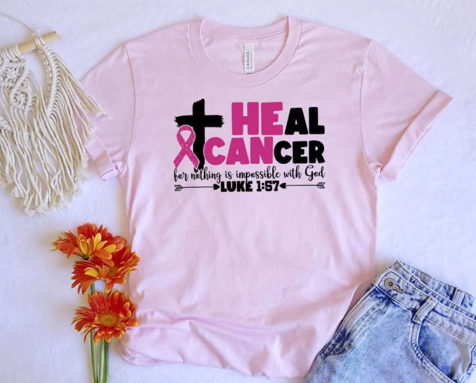 Empowering Cancer Awareness: Heal Cancer T-Shirt With Religious Motivation Bible Verses Pink Ribbon And Jesus - Inspiring Hope In Breast Cancer Awareness 2