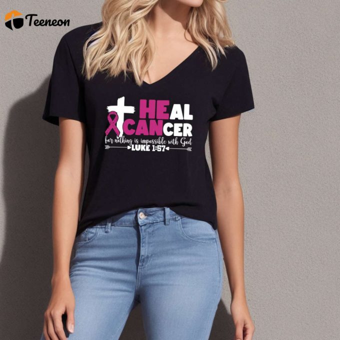 Empowering Cancer Awareness: Heal Cancer T-Shirt With Religious Motivation Bible Verses Pink Ribbon And Jesus - Inspiring Hope In Breast Cancer Awareness 1