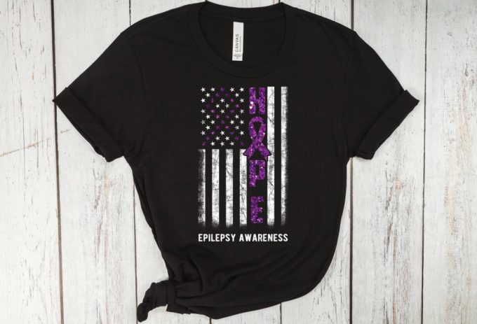 Honor Epilepsy Awareness With Our Hope T-Shirt Neurodiversity &Amp; Faith Shirt For Momsa Flag Tee: Wear Purple With Our Purple Ribbon Tee! 2