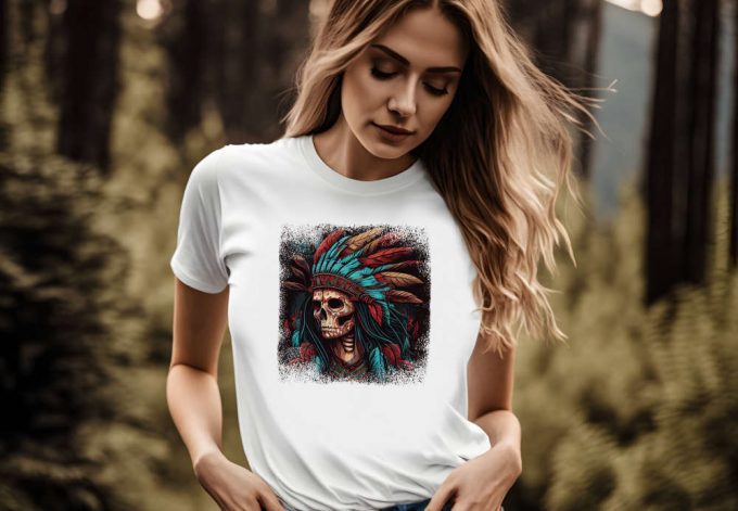 Native American Clothing: Indian Warrior Skull Shirt American Tee &Amp; Chief Sweatshirt Indigenous Art And Native Feather Shirt 2