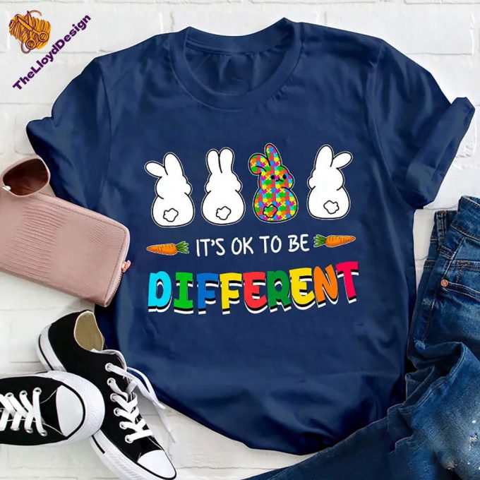 It S Ok To Be Different T-Shirt Bunny Easter &Amp; Autism Vintage Unisex Awareness Teacher Shirt 2