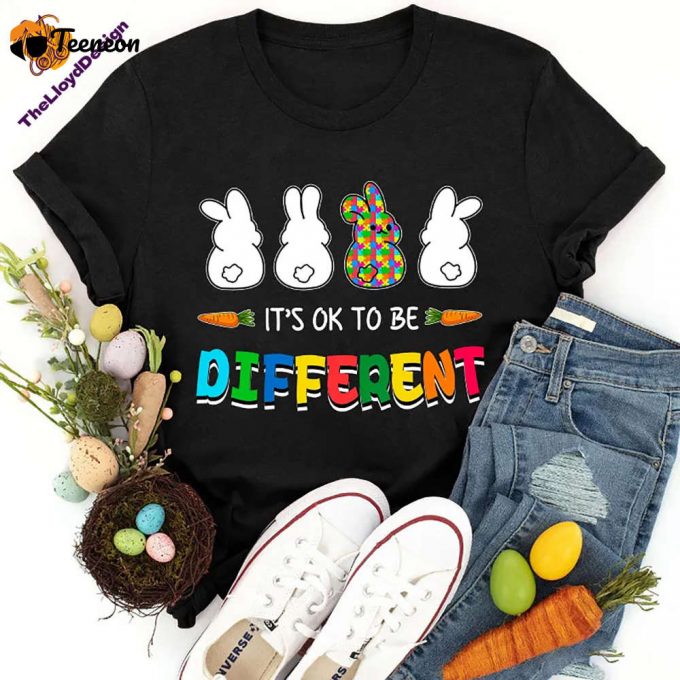 It S Ok To Be Different T-Shirt Bunny Easter &Amp;Amp; Autism Vintage Unisex Awareness Teacher Shirt 1