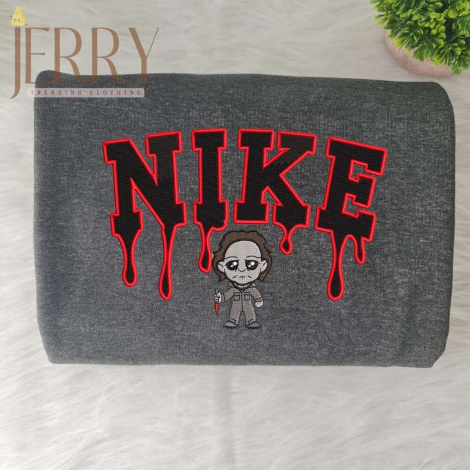 Stay Cozy In Style With Michael Myers Nike Embroidered Sweatshirt – Exclusive Knife Design 3