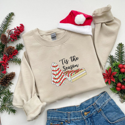 Cozy Little Debbie Christmas Tree Cake Embroidered Sweatshirt: Festive Holiday Apparel for Sweet Treat Lovers